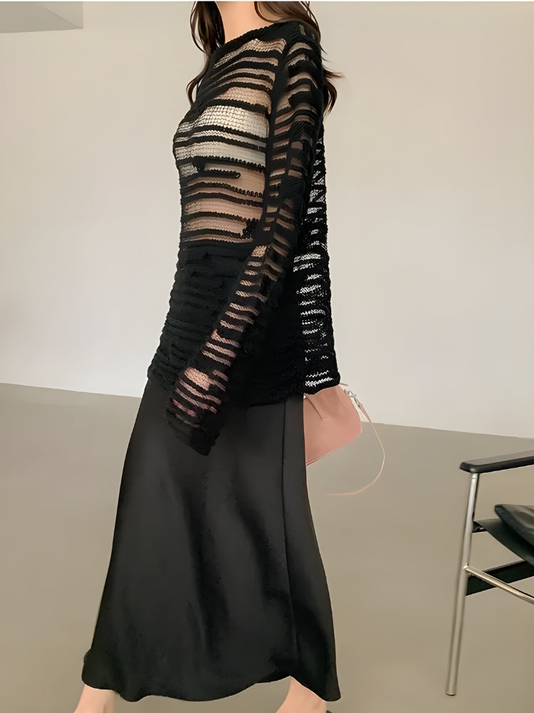 Style Core Aesthetics, New Style Trends - Sheer Loose Knitted Sweater Style Core Aesthetics, New Style Trends - Sheer Loose Knitted Sweater