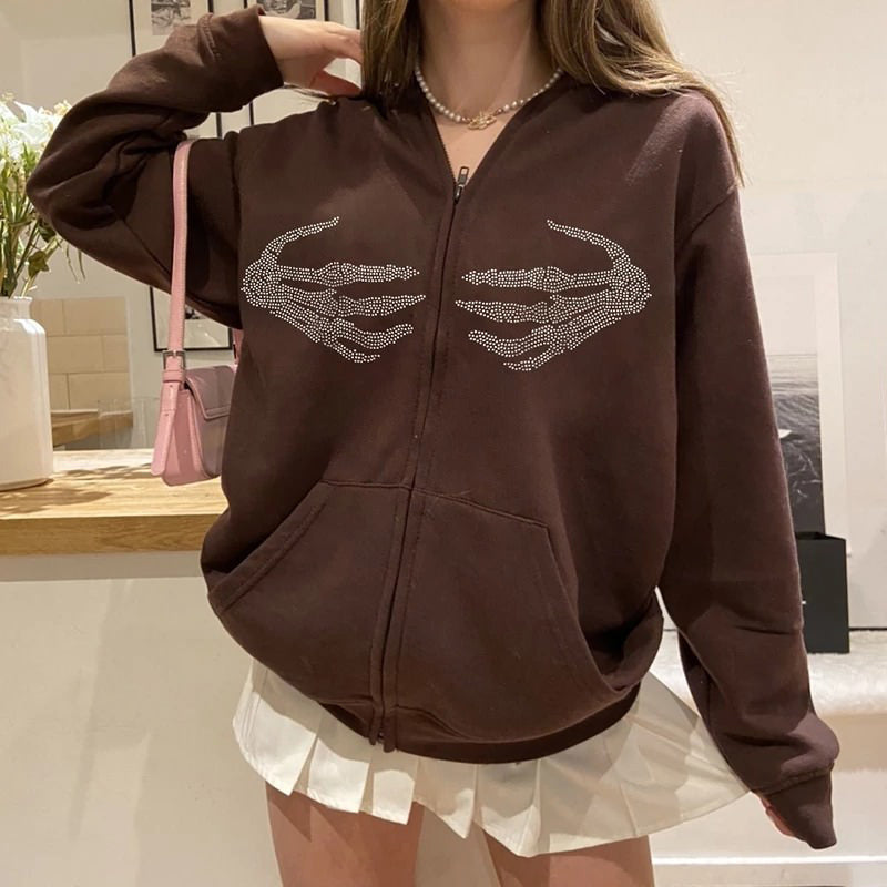 Style Core Aesthetics, New Style Trends - Skeleton Hands Rhinestone Hoodie Style Core Aesthetics, New Style Trends - Skeleton Hands Rhinestone Hoodie
