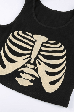 Style Core Aesthetics, New Style Trends - Skeleton Print Crop Tank Top