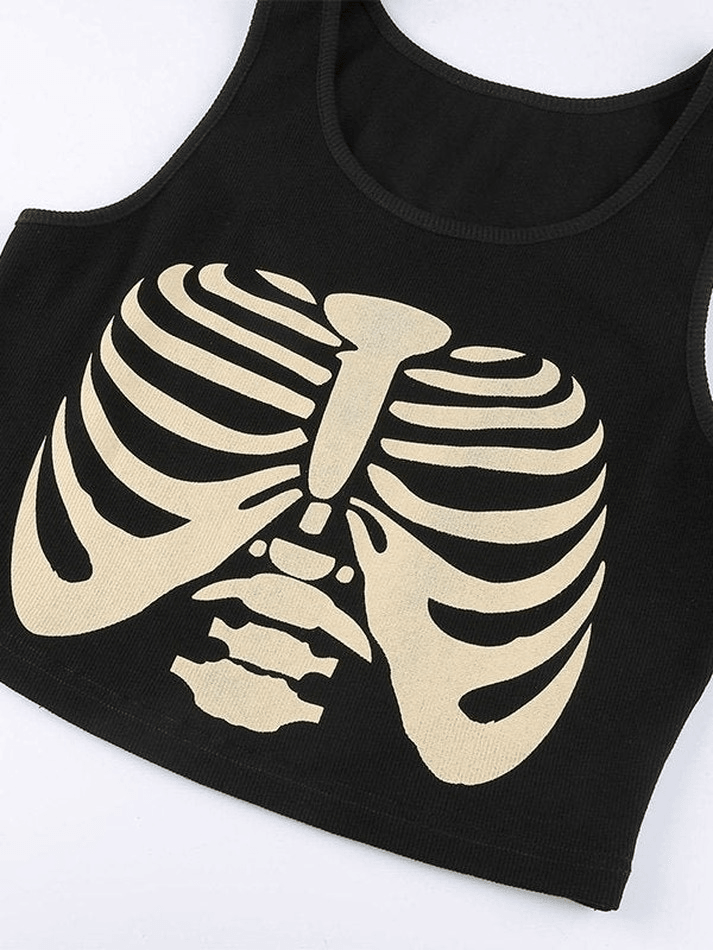 Style Core Aesthetics, New Style Trends - Skeleton Print Crop Tank Top Style Core Aesthetics, New Style Trends - Skeleton Print Crop Tank Top