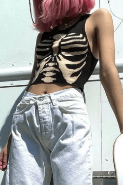 Style Core Aesthetics, New Style Trends - Skeleton Print Crop Tank Top