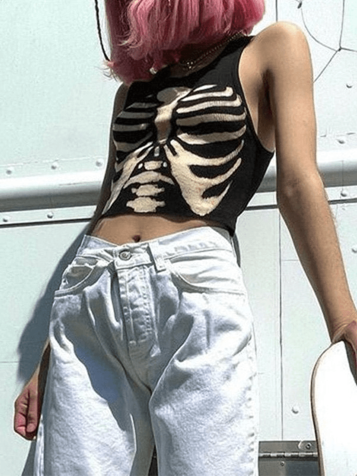 Style Core Aesthetics, New Style Trends - Skeleton Print Crop Tank Top Style Core Aesthetics, New Style Trends - Skeleton Print Crop Tank Top