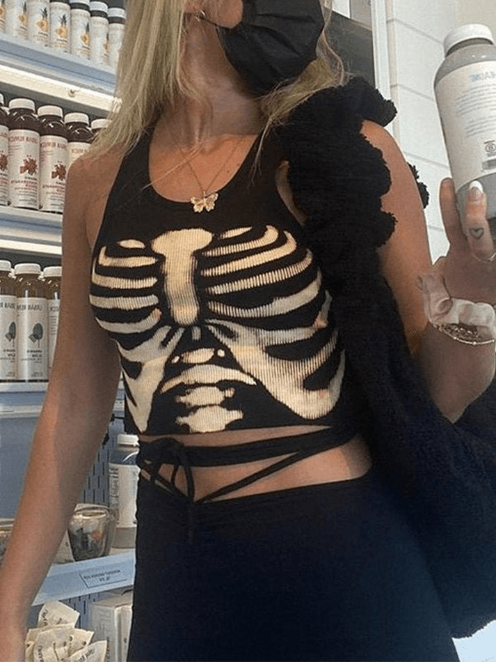 Style Core Aesthetics, New Style Trends - Skeleton Print Crop Tank Top Style Core Aesthetics, New Style Trends - Skeleton Print Crop Tank Top