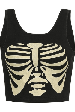 Style Core Aesthetics, New Style Trends - Skeleton Print Crop Tank Top