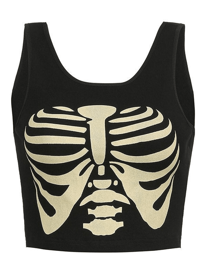 Style Core Aesthetics, New Style Trends - Skeleton Print Crop Tank Top Style Core Aesthetics, New Style Trends - Skeleton Print Crop Tank Top