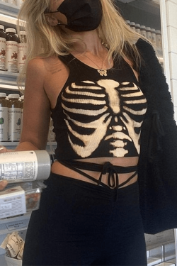 Style Core Aesthetics, New Style Trends - Skeleton Print Crop Tank Top
