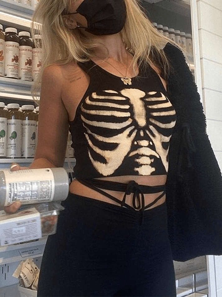 Style Core Aesthetics, New Style Trends - Skeleton Print Crop Tank Top Style Core Aesthetics, New Style Trends - Skeleton Print Crop Tank Top