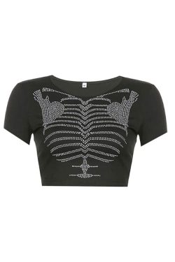 Style Core Aesthetics, New Style Trends - Skeleton Rhinestone Crop Top