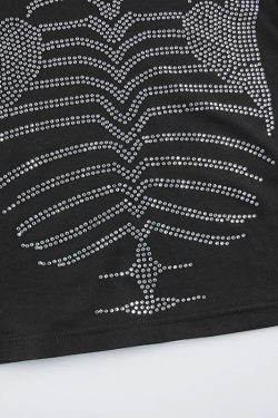 Style Core Aesthetics, New Style Trends - Skeleton Rhinestone Long Sleeve Top