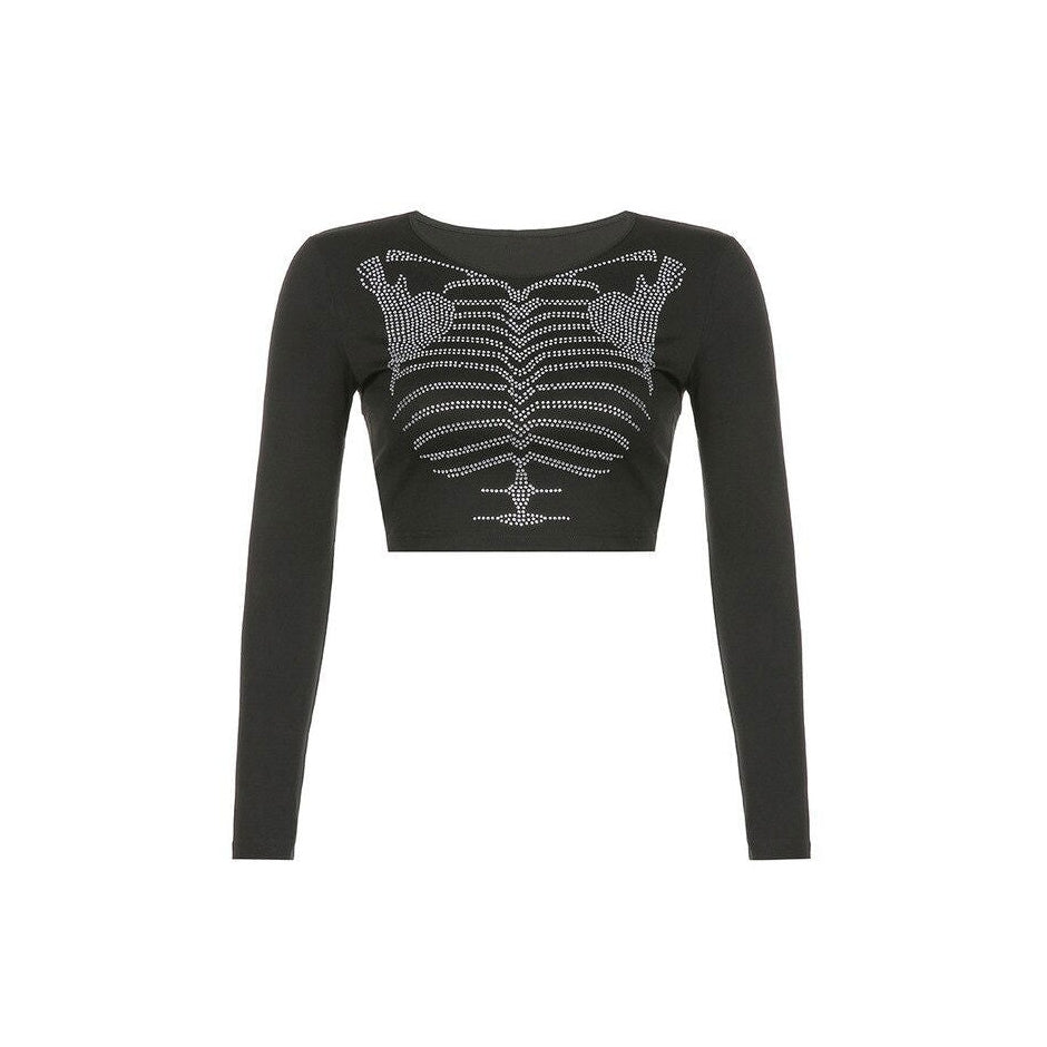 Style Core Aesthetics, New Style Trends - Skeleton Rhinestone Long Sleeve Top Style Core Aesthetics, New Style Trends - Skeleton Rhinestone Long Sleeve Top
