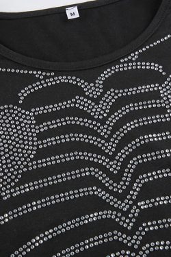 Style Core Aesthetics, New Style Trends - Skeleton Rhinestone Long Sleeve Top