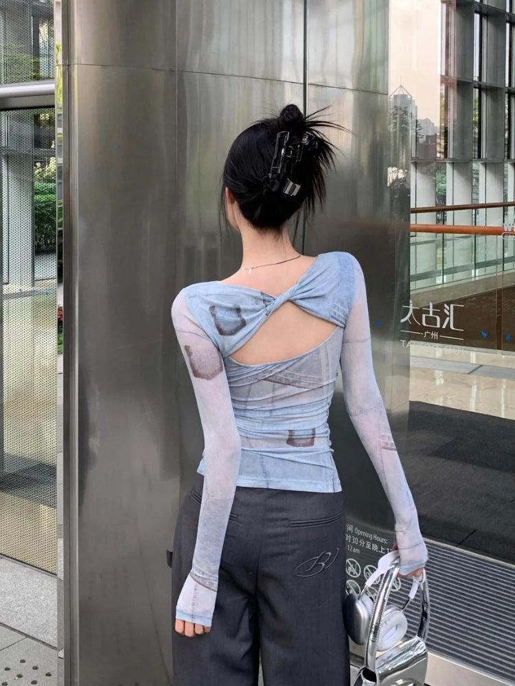 Style Core Aesthetics, New Style Trends - Sky Cut Out Ruched Top Style Core Aesthetics, New Style Trends - Sky Cut Out Ruched Top