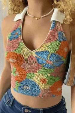 Style Core Aesthetics, New Style Trends - Smocked Halter Cropped Tank Top