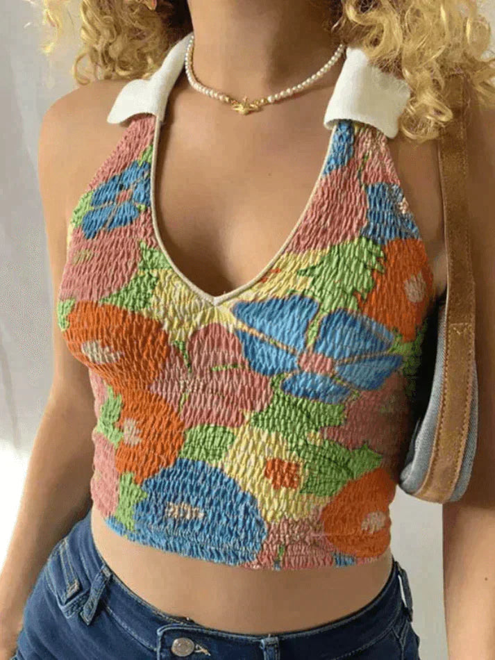 Style Core Aesthetics, New Style Trends - Smocked Halter Cropped Tank Top Style Core Aesthetics, New Style Trends - Smocked Halter Cropped Tank Top