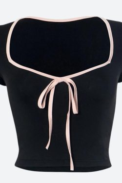 Style Core Aesthetics, New Style Trends - Soft Girl Bow Sweetheart Neckline Top