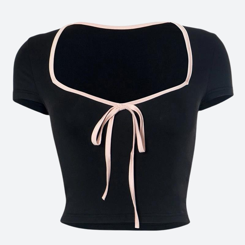 Style Core Aesthetics, New Style Trends - Soft Girl Bow Sweetheart Neckline Top Style Core Aesthetics, New Style Trends - Soft Girl Bow Sweetheart Neckline Top