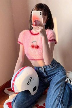 Style Core Aesthetics, New Style Trends - Soft Girl Cherry Fluffy Crop Top