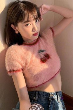 Style Core Aesthetics, New Style Trends - Soft Girl Cherry Fluffy Crop Top