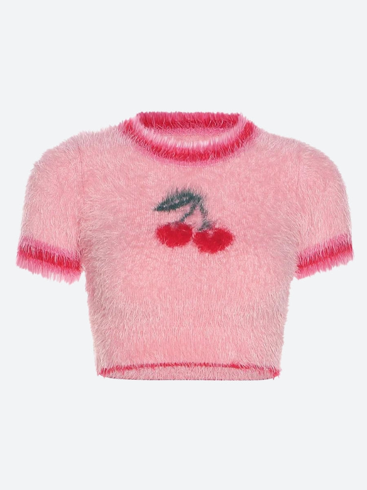 Style Core Aesthetics, New Style Trends - Soft Girl Cherry Fluffy Crop Top Style Core Aesthetics, New Style Trends - Soft Girl Cherry Fluffy Crop Top