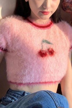 Style Core Aesthetics, New Style Trends - Soft Girl Cherry Fluffy Crop Top