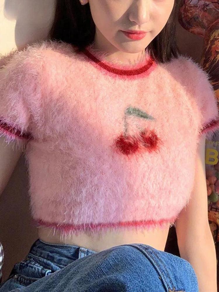 Style Core Aesthetics, New Style Trends - Soft Girl Cherry Fluffy Crop Top Style Core Aesthetics, New Style Trends - Soft Girl Cherry Fluffy Crop Top