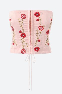 Style Core Aesthetics, New Style Trends - Soft Girl Embroidered Beaded Corset Top