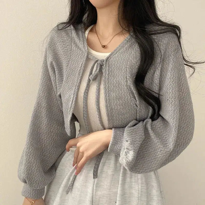Style Core Aesthetics, New Style Trends - Soft Girl Lace Up Crop Cardigan Style Core Aesthetics, New Style Trends - Soft Girl Lace Up Crop Cardigan