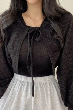 Style Core Aesthetics, New Style Trends - Soft Girl Lace Up Crop Cardigan