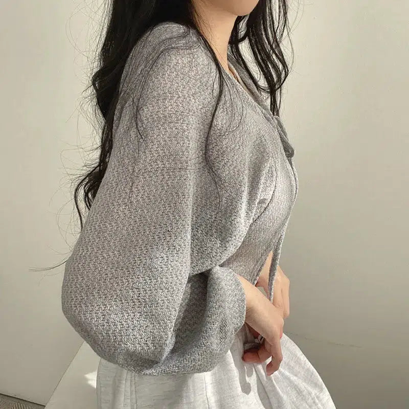 Style Core Aesthetics, New Style Trends - Soft Girl Lace Up Crop Cardigan Style Core Aesthetics, New Style Trends - Soft Girl Lace Up Crop Cardigan