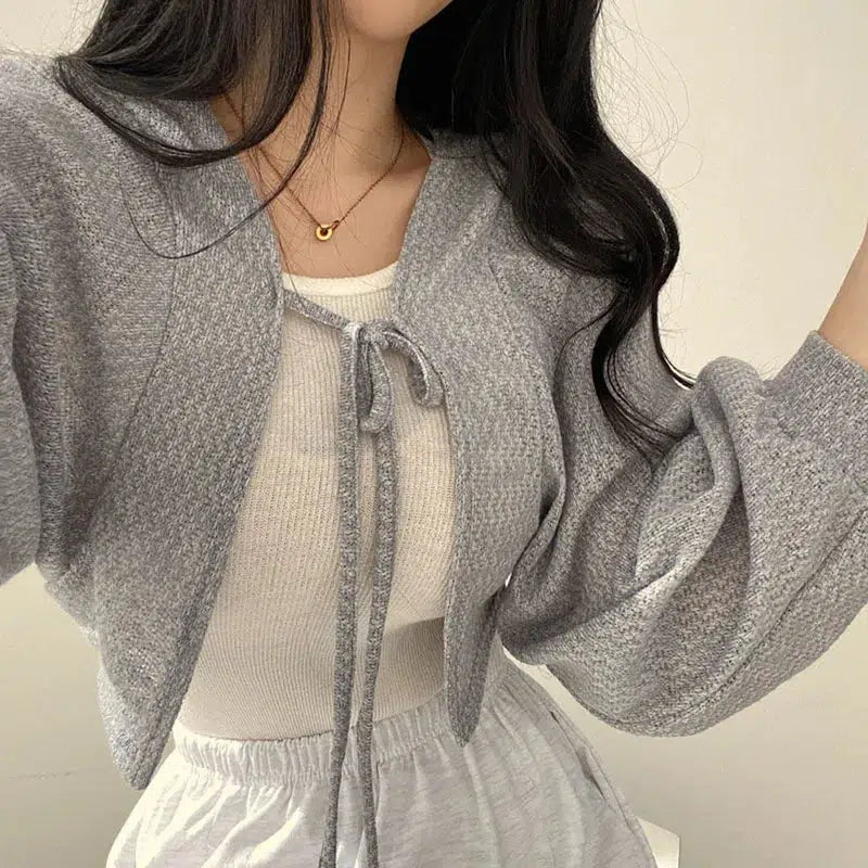Style Core Aesthetics, New Style Trends - Soft Girl Lace Up Crop Cardigan Style Core Aesthetics, New Style Trends - Soft Girl Lace Up Crop Cardigan