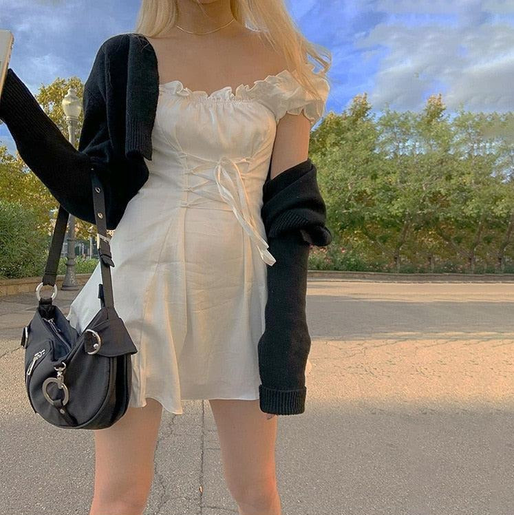 Style Core Aesthetics, New Style Trends - Soft Girl Lace Up Mini Dress Style Core Aesthetics, New Style Trends - Soft Girl Lace Up Mini Dress