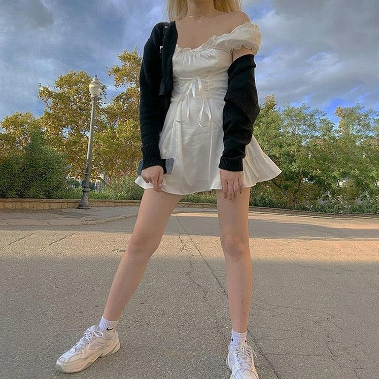 Style Core Aesthetics, New Style Trends - Soft Girl Lace Up Mini Dress Style Core Aesthetics, New Style Trends - Soft Girl Lace Up Mini Dress