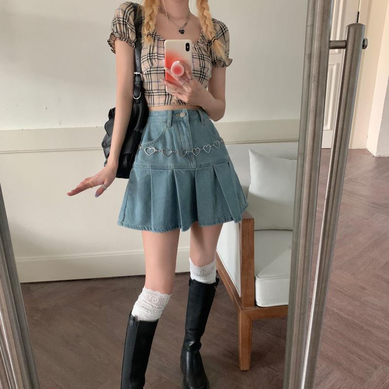 Style Core Aesthetics, New Style Trends - Soft Girl Pleated Denim Mini Skirt Style Core Aesthetics, New Style Trends - Soft Girl Pleated Denim Mini Skirt