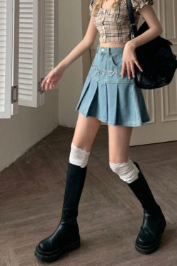 Style Core Aesthetics, New Style Trends - Soft Girl Pleated Denim Mini Skirt