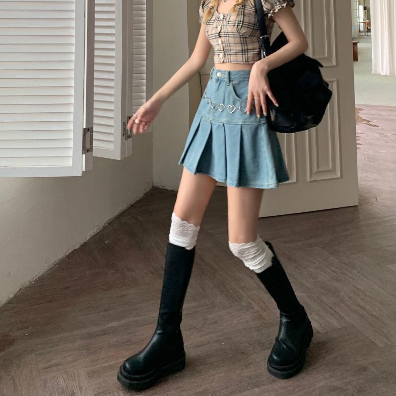 Style Core Aesthetics, New Style Trends - Soft Girl Pleated Denim Mini Skirt Style Core Aesthetics, New Style Trends - Soft Girl Pleated Denim Mini Skirt