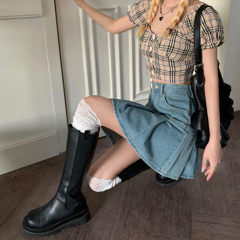 Style Core Aesthetics, New Style Trends - Soft Girl Pleated Denim Mini Skirt Style Core Aesthetics, New Style Trends - Soft Girl Pleated Denim Mini Skirt