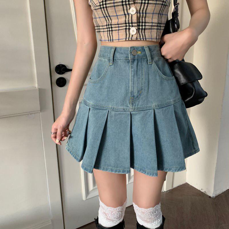 Style Core Aesthetics, New Style Trends - Soft Girl Pleated Denim Mini Skirt Style Core Aesthetics, New Style Trends - Soft Girl Pleated Denim Mini Skirt