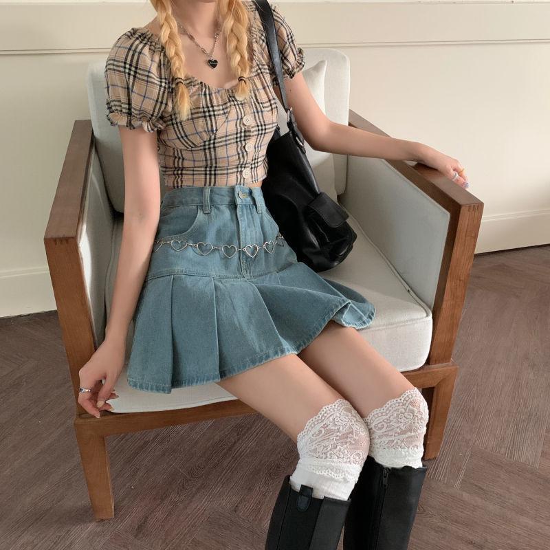Style Core Aesthetics, New Style Trends - Soft Girl Pleated Denim Mini Skirt Style Core Aesthetics, New Style Trends - Soft Girl Pleated Denim Mini Skirt