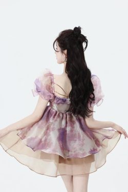 Style Core Aesthetics, New Style Trends - Soft Girl Puff Sleeve Layered Mini Dress