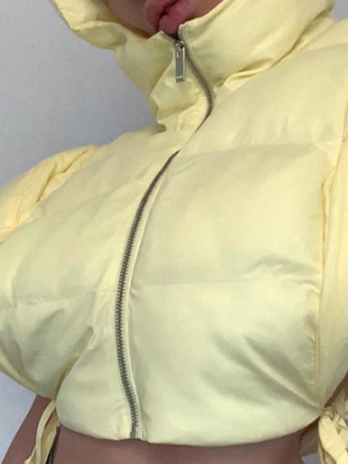 Style Core Aesthetics, New Style Trends - Solid Color Lace Up Hooded Sleeveless Jacket Style Core Aesthetics, New Style Trends - Solid Color Lace Up Hooded Sleeveless Jacket