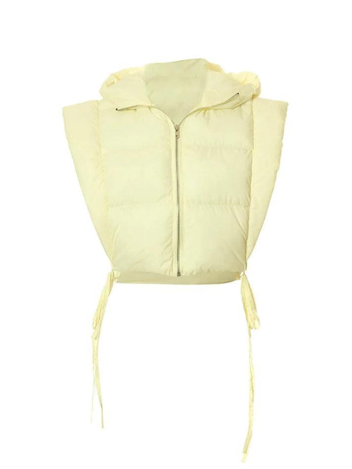 Style Core Aesthetics, New Style Trends - Solid Color Lace Up Hooded Sleeveless Jacket Style Core Aesthetics, New Style Trends - Solid Color Lace Up Hooded Sleeveless Jacket