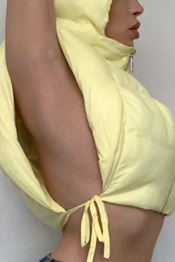 Style Core Aesthetics, New Style Trends - Solid Color Lace Up Hooded Sleeveless Jacket