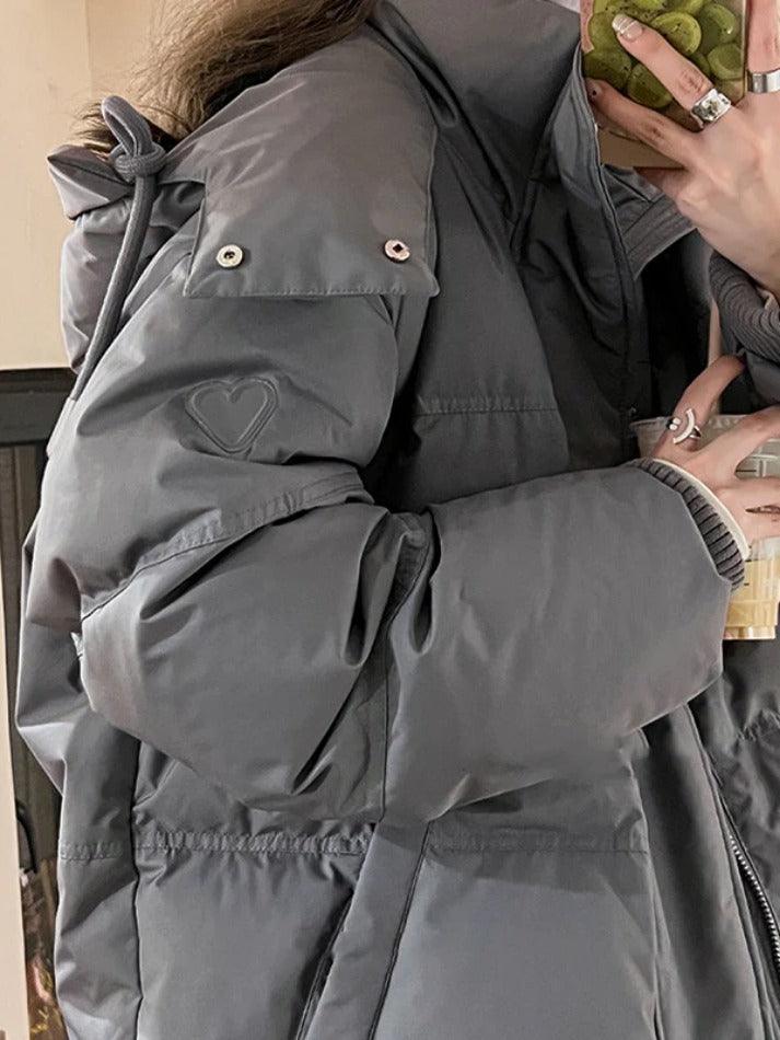 Style Core Aesthetics, New Style Trends - Solid Heart Embellished Hooded Puffer Jacket Style Core Aesthetics, New Style Trends - Solid Heart Embellished Hooded Puffer Jacket
