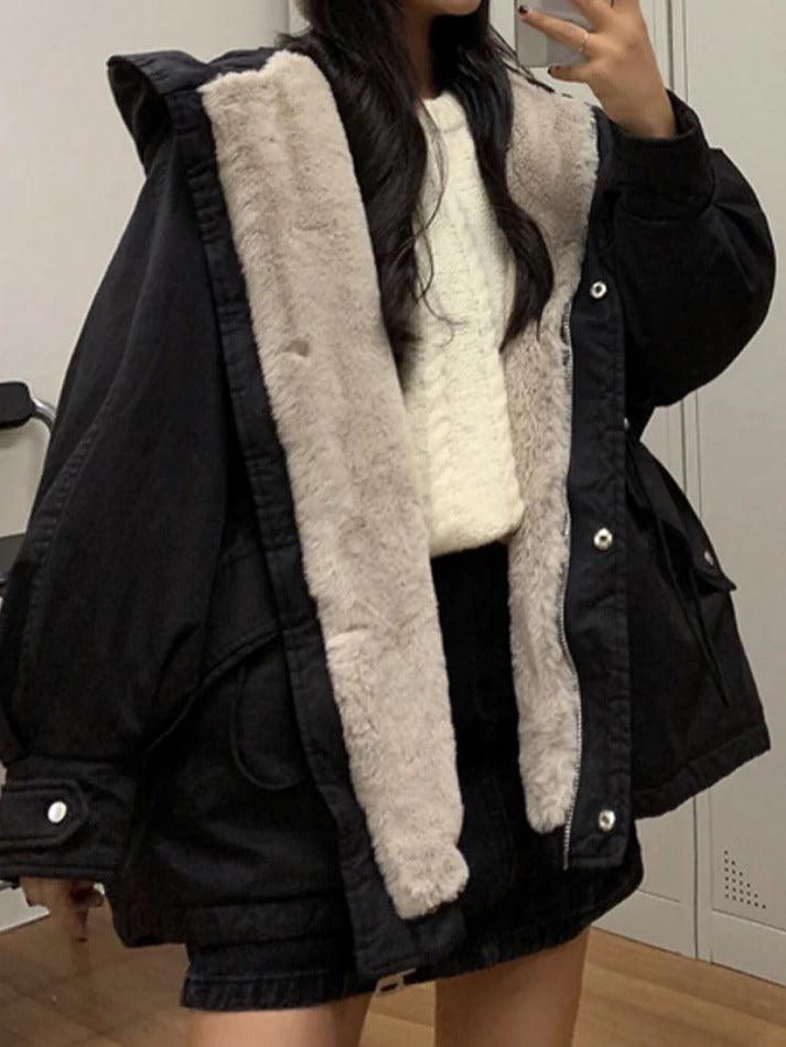 Style Core Aesthetics, New Style Trends - Solid Hooded Drawstring Flap Detail Jacket Style Core Aesthetics, New Style Trends - Solid Hooded Drawstring Flap Detail Jacket