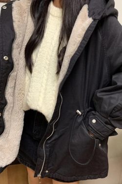 Style Core Aesthetics, New Style Trends - Solid Hooded Drawstring Flap Detail Jacket