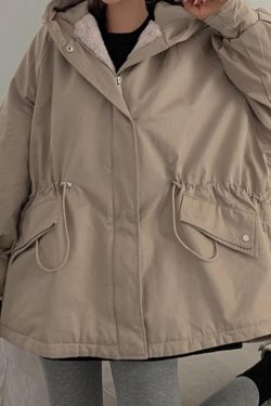 Style Core Aesthetics, New Style Trends - Solid Hooded Drawstring Flap Detail Jacket