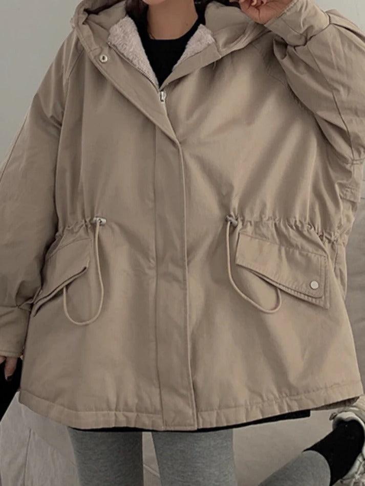Style Core Aesthetics, New Style Trends - Solid Hooded Drawstring Flap Detail Jacket Style Core Aesthetics, New Style Trends - Solid Hooded Drawstring Flap Detail Jacket