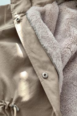Style Core Aesthetics, New Style Trends - Solid Hooded Drawstring Flap Detail Jacket