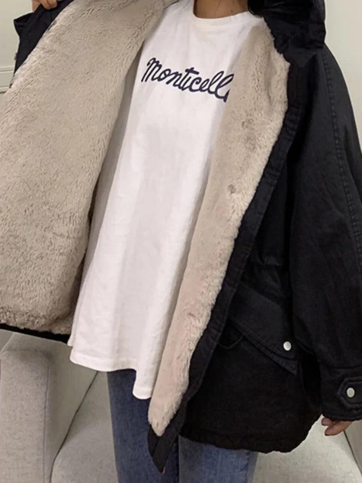 Style Core Aesthetics, New Style Trends - Solid Hooded Drawstring Flap Detail Jacket Style Core Aesthetics, New Style Trends - Solid Hooded Drawstring Flap Detail Jacket