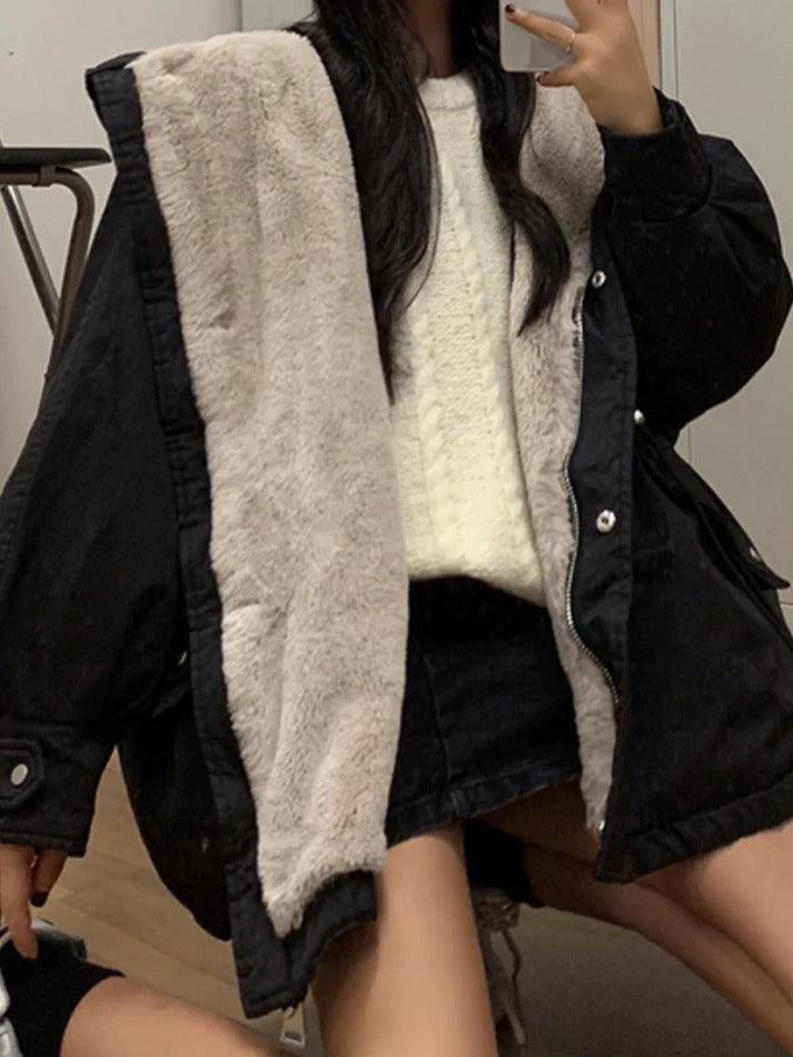 Style Core Aesthetics, New Style Trends - Solid Hooded Drawstring Flap Detail Jacket Style Core Aesthetics, New Style Trends - Solid Hooded Drawstring Flap Detail Jacket